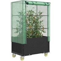 Berkfield Home Raised Bed with Cover & WheelsRattan Look80x50x182 cm in Black | Size: 80 x 50 x 182 cm