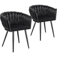 tectake Dining Chair Astano - Padded, Velvet, Knot Design, Continuous Backrest in Black | Size: 2 Pack