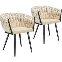 tectake Dining Chair Astano - Padded, Velvet, Knot Design, Continuous Backrest in Light Sand | Size: 2 Pack