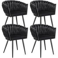tectake Dining Chair Astano - Padded, Velvet, Knot Design, Continuous Backrest in Black | Size: 4 Pack