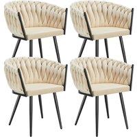 tectake Dining Chair Astano - Padded, Velvet, Knot Design, Continuous Backrest in Light Sand | Size: 4 Pack