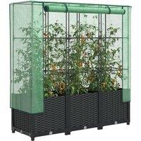 Berkfield Home Raised Bed with Greenhouse Cover Rattan Look 120x40x138 cm in Black | Size: 120 x 40 x 138 cm