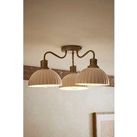 ValueLights Bourton Cream Ribbed Dome 3 Arm Ceiling Pendant Light in Gold