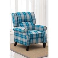 More4Homes Eaton Wing Back Fireside Checkered Fabric Pushback Recliner Chair in Blue
