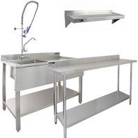 Monstershop KuKoo Commercial Sink With Pre-Rinse Tap, 6ft Stainless Steel Catering in Silver