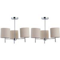 First Choice Lighting Set of 2 Brea - Chrome 3 Light Fittings with Natural Linen Shades in Silver