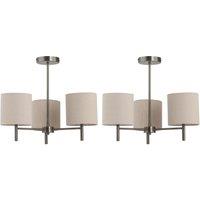 First Choice Lighting Set of 2 Brea - Antique Brass Light Fittings with Natural Linen Shades in Gold