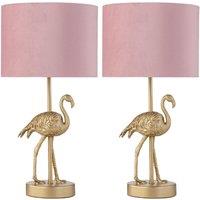 First Choice Lighting Set of 2 Flamingo - Gold Table Lamps with Pink Velvet Shades