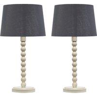 First Choice Lighting Set of 2 Bobbin - Ivory Lamps with Grey & Silver Shades in White