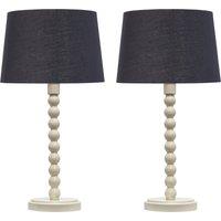 First Choice Lighting Set of 2 Bobbin - Ivory Lamps with Black & Gold Shades in White