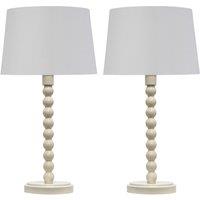 First Choice Lighting Set of 2 Bobbin - Ivory Lamps with White & Chrome Shades