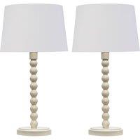 First Choice Lighting Set of 2 Bobbin - Ivory Lamps with White & Gold Shades