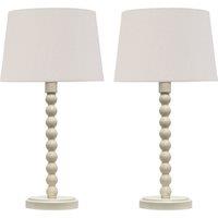 First Choice Lighting Set of 2 Bobbin - Ivory Lamps with Natural Linen Shades in White