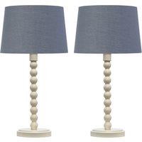First Choice Lighting Set of 2 Bobbin - Ivory Lamps with Dark Grey & Gold Shades in White