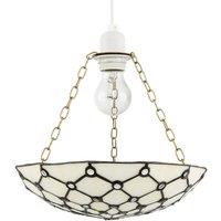 Happy Homewares White Toned & Clear Beaded Tiffany Glass Easy Fit Bowl Pendant Shade