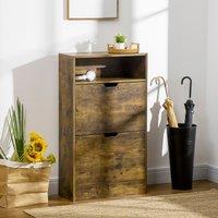 HOMCOM Shoe Cabinet with 2 Flip Doors, 2-Drawer Cupboard, Adjustable Divider in Brown