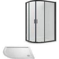 Balterley Ruwa Offset LH Quadrant: Door, Panel, Tray, 1000 x 800 mm Black/White in Black