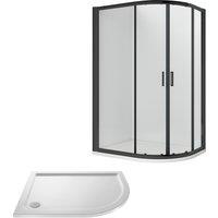 Balterley Ruwa Offset RH Quadrant: Door, Panel, Tray, 1000 x 800 mm Black/White in Black