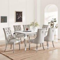 FurnitureboxUK Skye Rectangle Marble Effect Dining Table & 6 Grey Belgravia Chairs