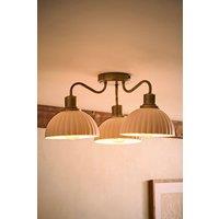 ValueLights Bourton Cream Ribbed Dome 3 Arm Ceiling Pendant Light with Bulbs in Gold