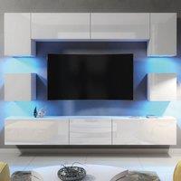 Mex Furniture LTD TV Wall Unit with LED Lighting & Gloss Doors / 242cm in White