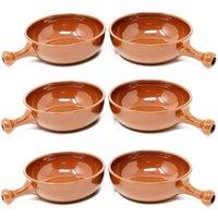 Verano Spanish Ceramics El Toro Glazed Set of 6 Oven Dishes w/ Short Handles (Diam) 18cm in Brown