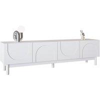BTM TV Stand with Wave-Shaped Doors & Stabilizing Legs in White