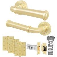 AFIT Brass Fire Door Handle Latch Set Satin Brass Internal + Latch Hinges in Gold | Size: 150mm x 150mm