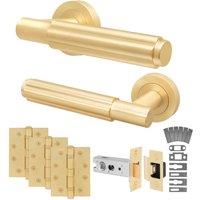 AFIT Brass Fire Door Handle Latch Set Satin Brass Internal + Latch Hinges in Gold | Size: 150mm x 150mm