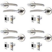 AFIT Chrome Door Handle, Satin Nickel Feature Lever For Doors Pack 4, Latch in Silver | Size: 150mm x 150mm