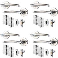 AFIT Chrome Door Handle Satin Nickel Feature Lever Pack 4 Latch Hinges in Silver | Size: 150mm x 150mm