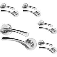 AFIT Chrome Door Handles Rose, 5 Pairs Polished Chrome Internal Lever in Silver | Size: 150mm x 150mm