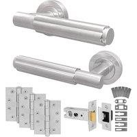 AFIT Satin Fire Door Handle Latch Set Satin Nickel Internal + Latch Hinges in Silver | Size: 150mm x 150mm