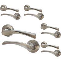 AFIT Satin Door Handles Rose, 5 Pairs Satin Nickel Internal Lever in Silver | Size: 150mm x 150mm