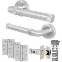 AFIT Satin Fire Door Handle Latch Set Satin Nickel Internal + Latch Hinges in Silver | Size: 150mm x 150mm