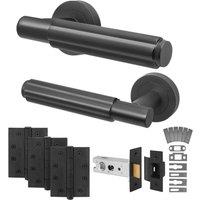 AFIT Black Fire Door Handle Latch Set Matt Black Internal + Latch Hinges | Size: 150mm x 150mm