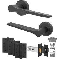 AFIT Black Fire Door Handle Latch Set Matt Black Internal + Latch Hinges | Size: 150mm x 150mm