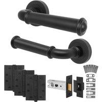 AFIT Black Fire Door Handle Latch Set Matt Black Internal + Latch Hinges | Size: 150mm x 150mm