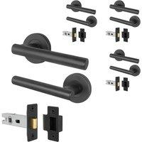 AFIT Black Door Handles Round Rose with Latch T-Bar 4 Pair Olvera Range | Size: 150mm x 150mm