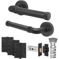 AFIT Black Fire Door Handle Latch Set Matt Black Internal + Latch Hinges | Size: 150mm x 150mm