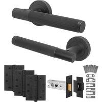 AFIT Black Fire Door Handle Latch Set Matt Black Internal + Latch Hinges | Size: 150mm x 150mm