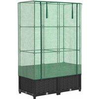 Berkfield Home Raised Bed with Greenhouse Cover Rattan Look 80x40x138 cm in Black | Size: 80 x 40 x 138 cm