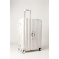 JLY Lightweight Hard Shell Suitcase with Cupholder & Waterproof Pocket in Off-White | Size: Small