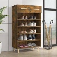 Berkfield Home Shoe Cabinet Smoked Oak 60x35x105 cm Engineered Wood in Brown | Size: 60 x 35 x 105 cm