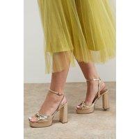 Oasis Women's Melody Metallic Textile Knotted Platform High Block Heel Sandals in Gold | Size: 7