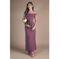 Coast Women's Crepe Bardot Ruched Maxi Bridesmaid Dress in Dark Mauve | Size: 10