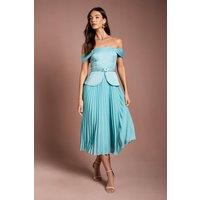 Coast Women's Satin Bardot Top Pleat Skirt Midi Dress in Mint | Size: 8