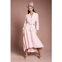 Coast Women's Lisa Tan Collared Satin Belted Wrap Dress in Blush | Size: 8