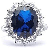 Jewelco London Women's Silver Sapphire-Blue CZ Princess Diana Kate Royal Engagement Ring | Size: O