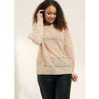 Truly Women's Oatmeal Open Knit Jumper in Beige | Size: Small